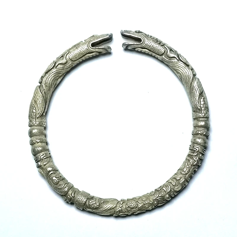 

Old Chinese Tibet Silver Handmade lucky Dragon Bracelet Decoration Gift Collection Size 57 MM