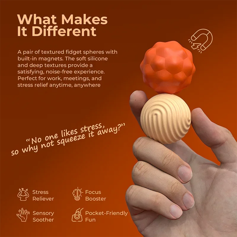 Silicone Magnetic Balls Fidget Toys Kids Autism ADHD Calming Sensory Toy Adults Anxiety Relief Stress Toys Large Size Worry Ball