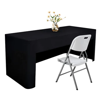 1PC 6Ft Open-Back Tablecloth for Rectangular Table, Washable Fabric Table Cover for Craft Show, Display, Wedding, Events 1