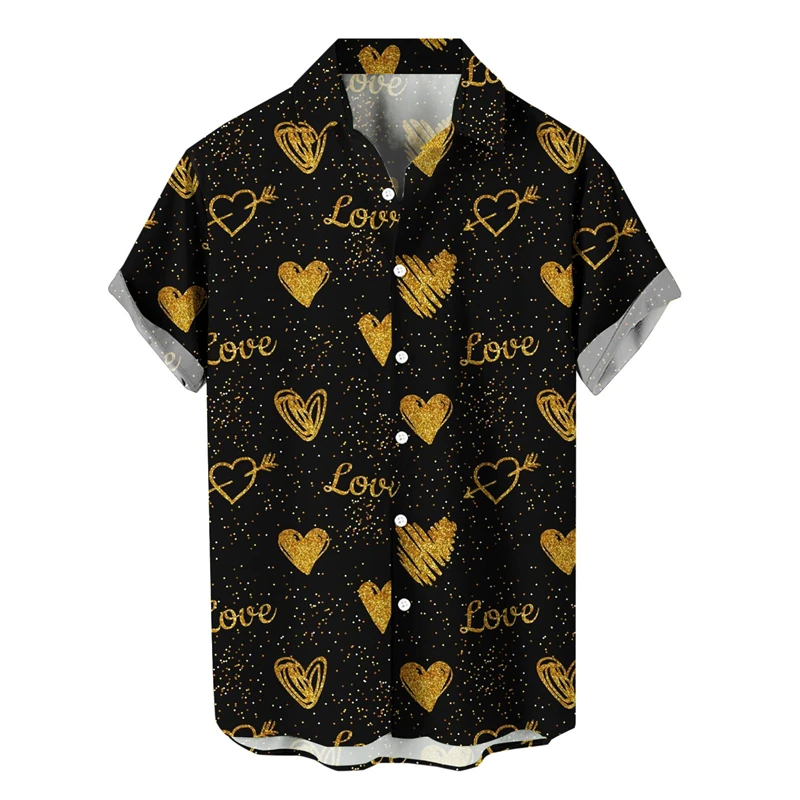 thumbnail image 1 of Camisa casual de moda para hombre con estampado 3D de patrón de amor y solapa estilo hawaiano, manga corta, ropa de playa transpirable, 1 of 5