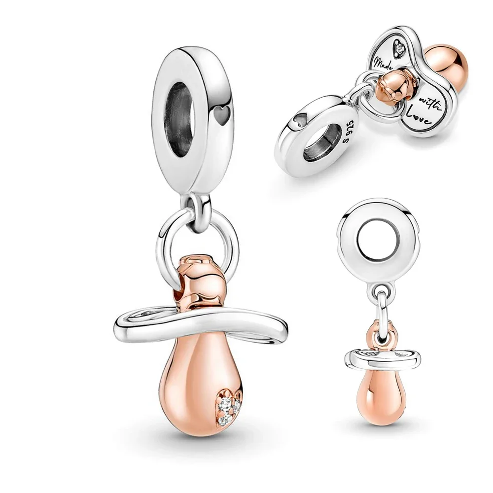 

Two-tone Baby Pacifier Pendant Charm Fit Original Pandora Basic Bracelet DIY Women Celebration Jewelry Gift