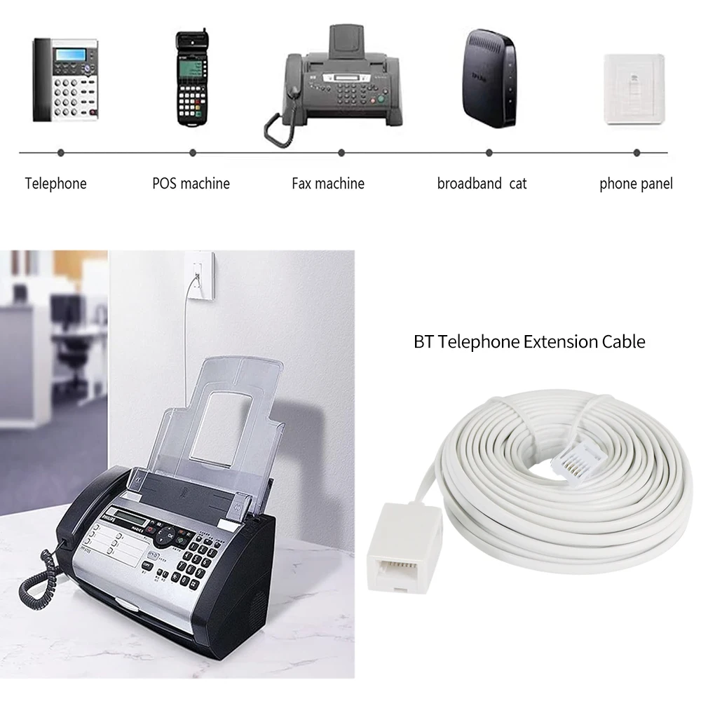 6P4C Modular British Telephone Phone Cables Wire White Extended Cable Extension Line Accessories 5M 10M 15M 20M