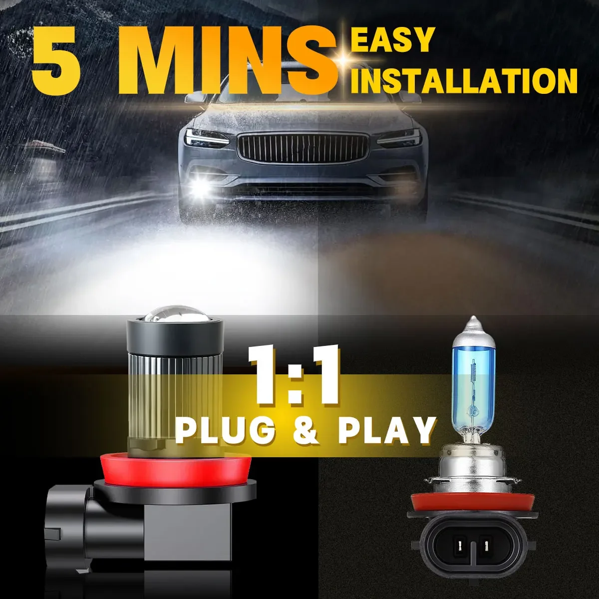 H11 LED 렌즈 1:1 무선 H8 H9 H16 jp 9006 9005 HB3 HB4 LED 프로젝터 자동차 헤드라이트 플러그 앤 플레이 미니 안개등 노랑 파랑 흰색