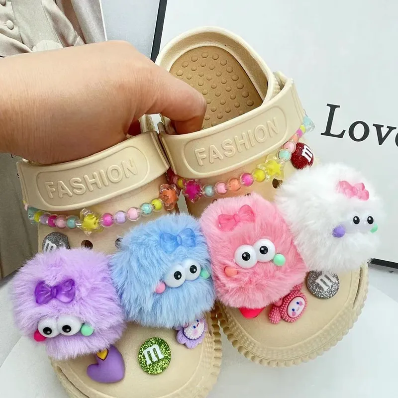 

Hot Sale New DIY Shoes Charms for Croc Cute Colorful Fur Ball Clogs Shoe Buckle Finished Product Croc Charms Designer All-match