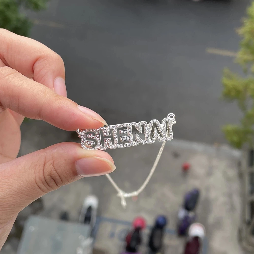 2022 neue Angepasst Halskette 3D Hohl Name Anhänger Halskette Personalisierte Benutzerdefinierte Kristall Name Halskette Für Frauen Weihnachten Geschenke – Detail 9