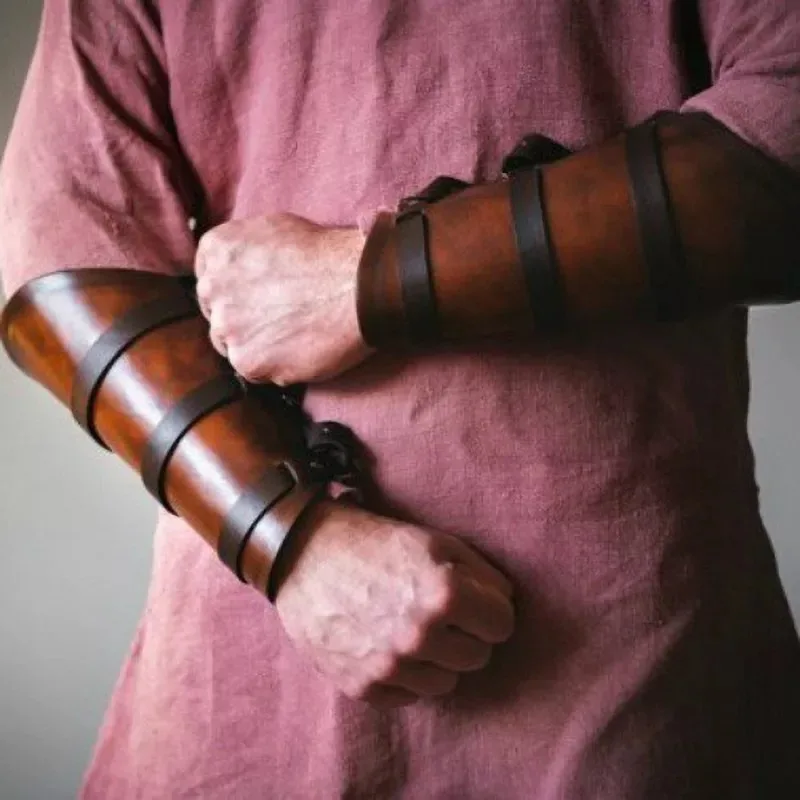 

Medieval Viking Leather Bracers Larp Arm Wrist Guard Armor Pirate Knight Gauntlet Wristband For Cosplay Costume Halloween Props