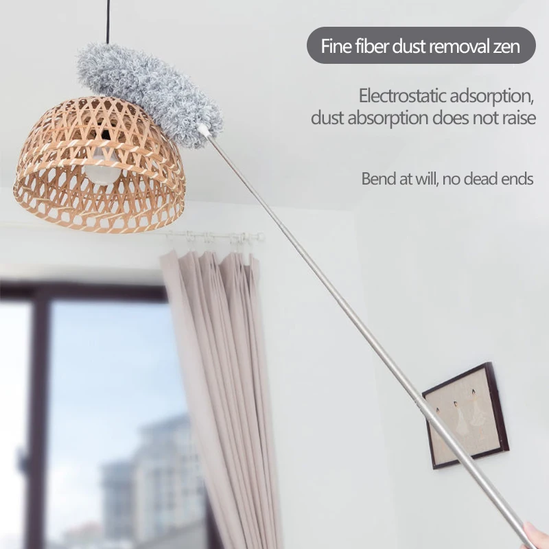 2.8m Long Handle Telescopic Pole Washable Extendable Duster Static Stainless Steel Bendable Brush Lengthen Roof Cleaning Tool