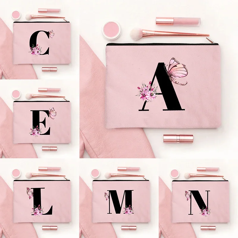 

Women Pink Zipper Bag Wedding Initials Organizer for Bride Makeup Case Bachelorette Party Gift Travel Bridesmaid Storage Kits