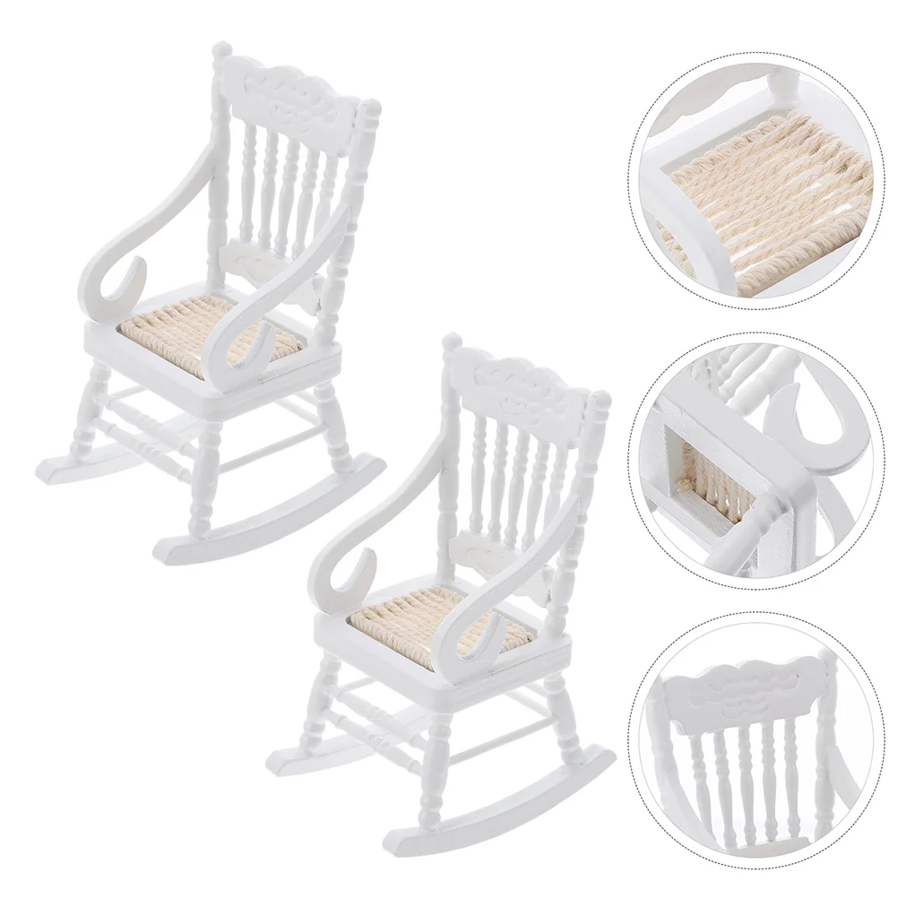 

2 Pcs Model Chair DIY Mini Modeling Toy Dollhouse Adornment Styling Chairs Bench Rocking Accessories Wooden Decoration