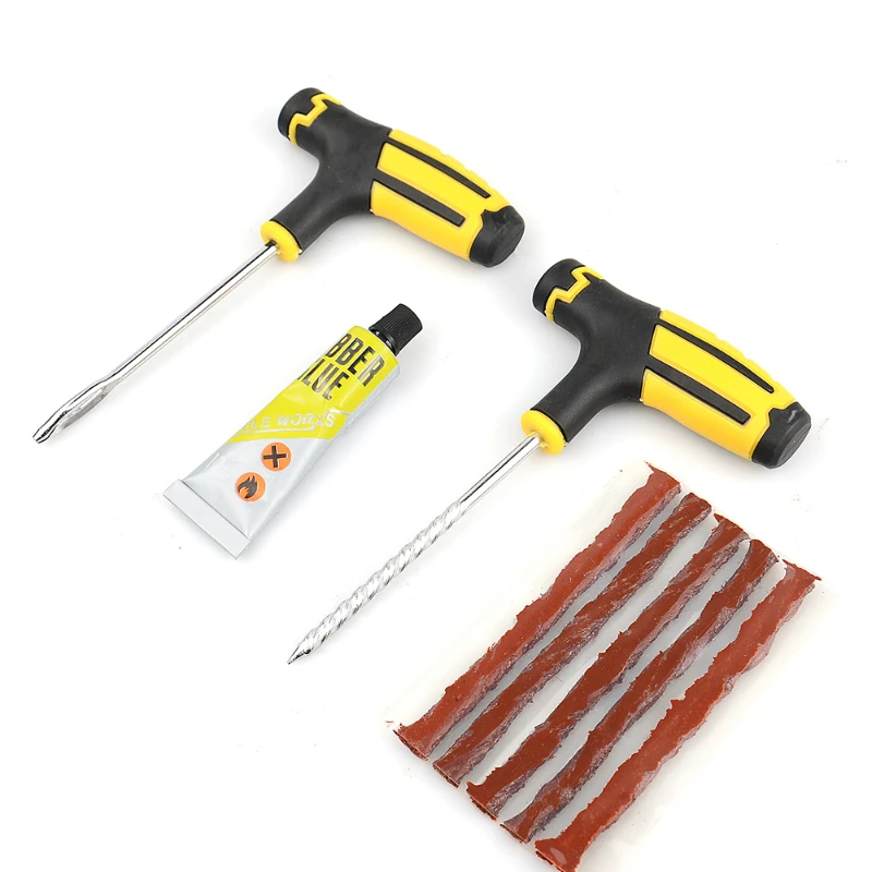 Car Tire Repair Tools Kit with Rubber Strips Tubeless Tyre Puncture Studding Plug Set for Truck Motorcycle Car Accessories