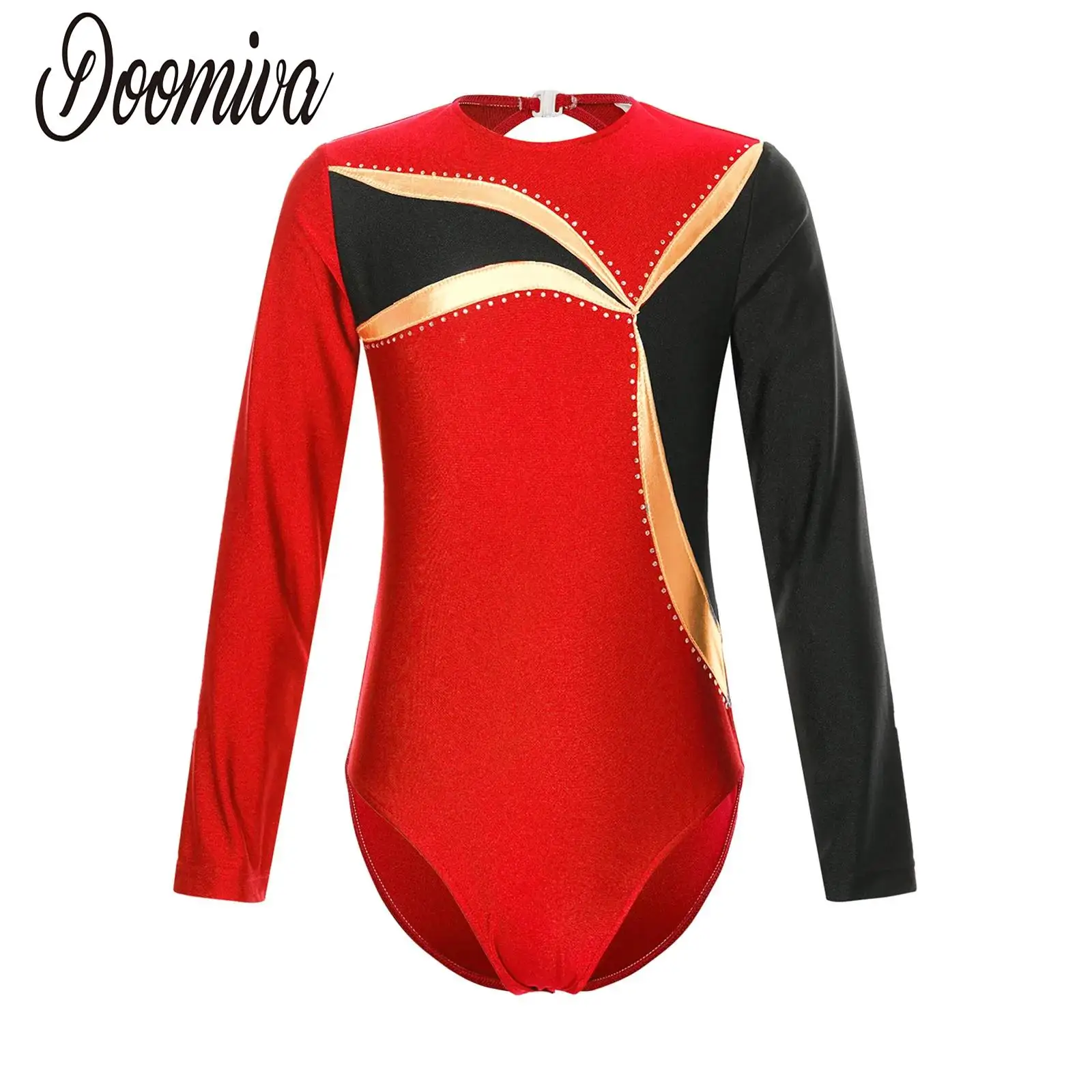 

Kids Girls Leotard Ballet Rhythmic Gymnastics Skating Jumpsuit Bodysuit Rhinestone Shiny Long Sleeve Leotard Dance Gym Clothes