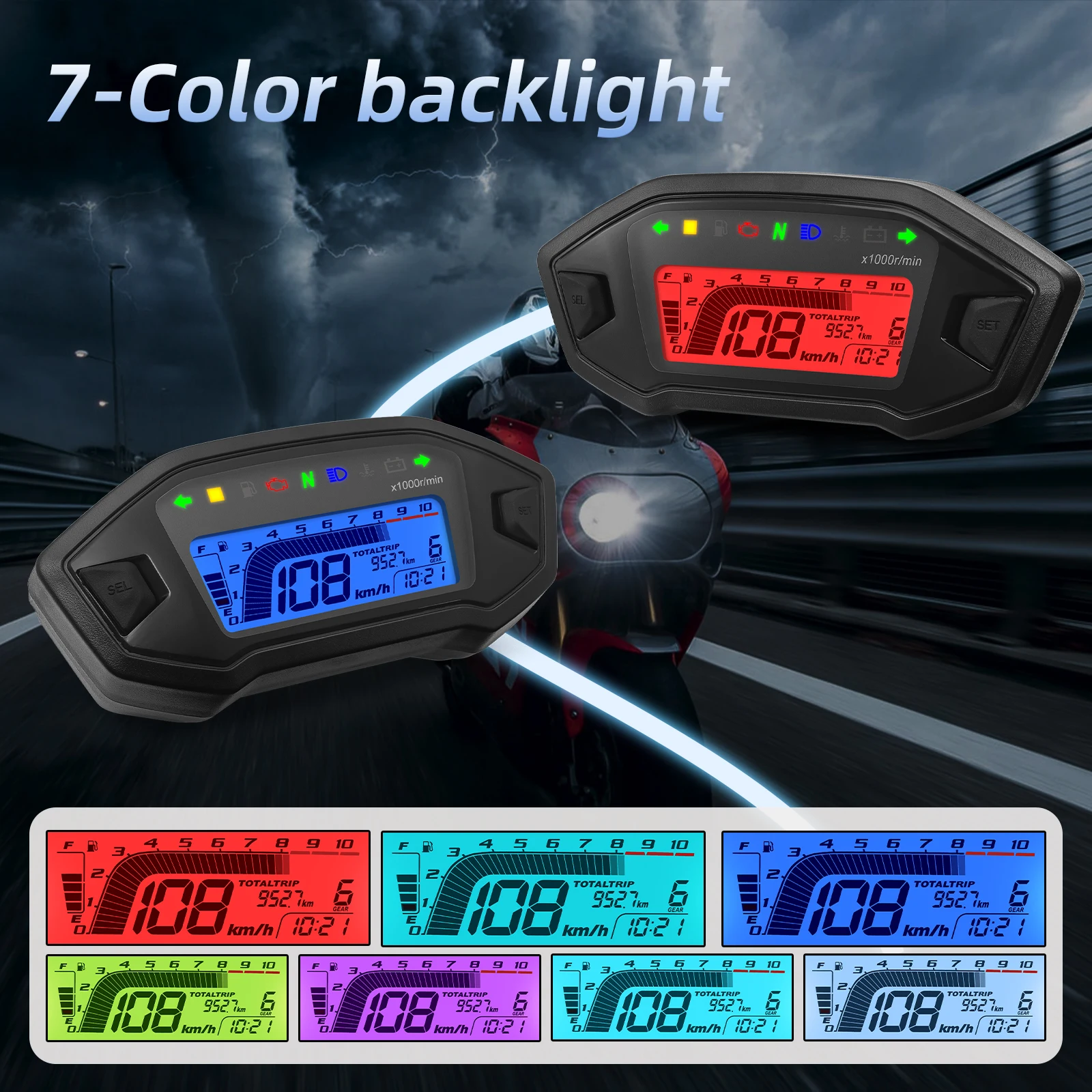 Anself Compteur de vitesse moto Tachymètre électronique LCD Compteur de  vitesse numérique 14000RPM Compteur de vitesse pour PS250 Tachymètre pour  1,2,4 Cylindres 