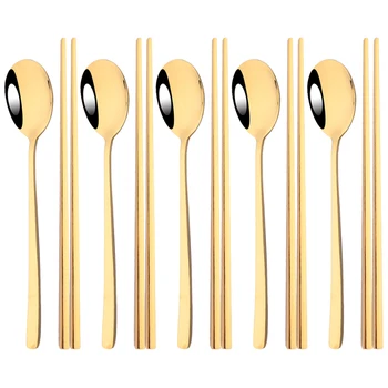 Set di posate in acciaio inossidabile 304 Set di cucchiai da sushi Set di 10 pezzi di stoviglie Bacchette coreane Set di posate per cucchiaio da dessert 1
