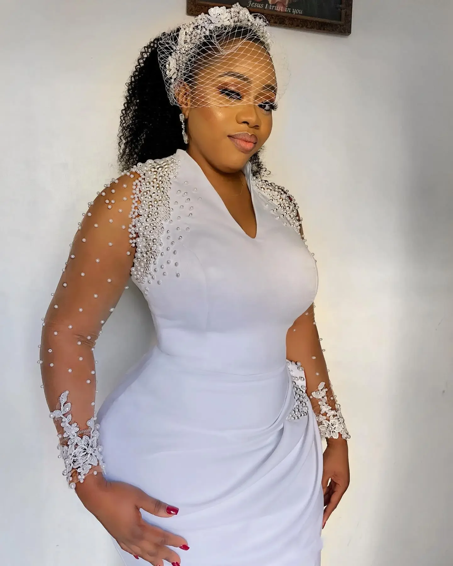 V Neck Plus Size Tea Length Wedding Dresses African Dresses For