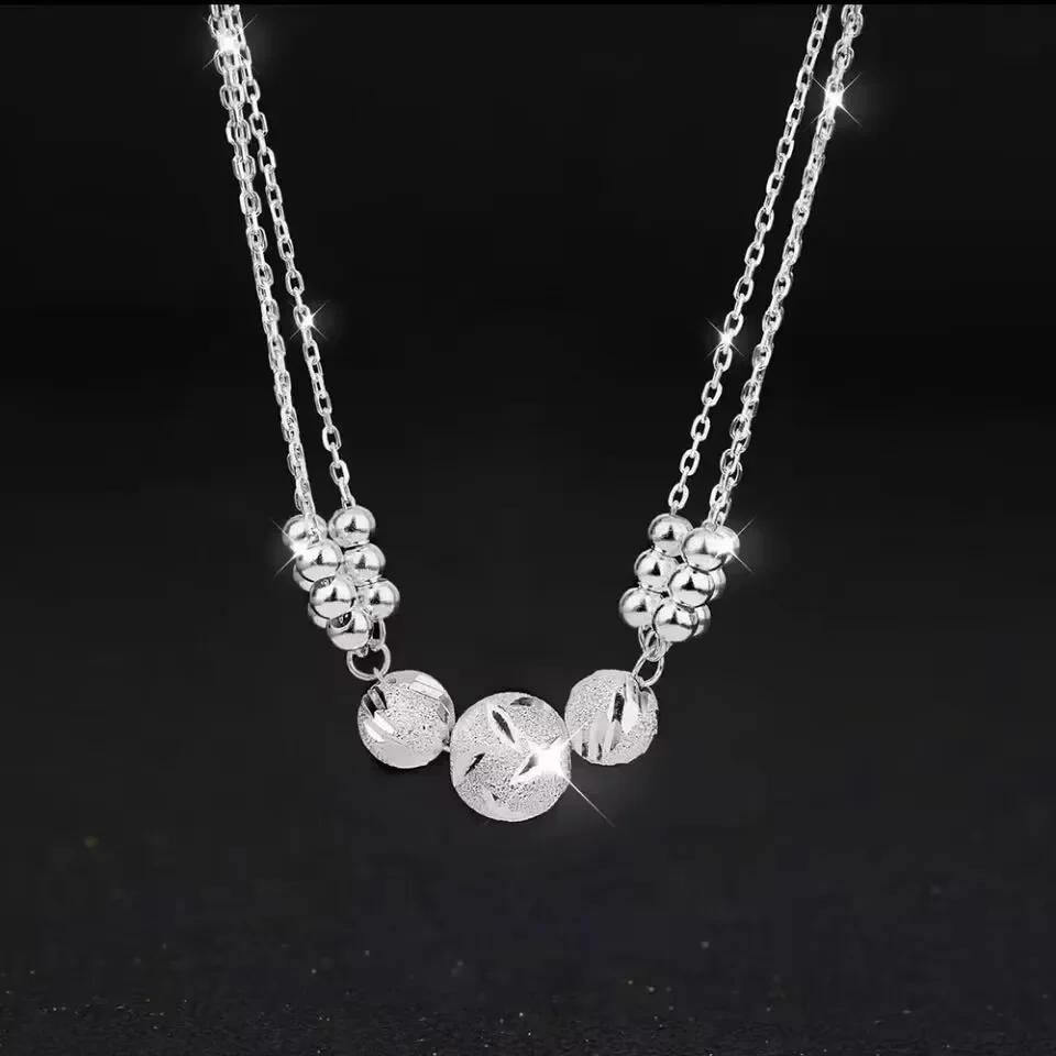 

New 925 Sterling Silver Charms Necklace Chain Beads Jewelry Fashion Cute for Women Lady Wedding Gift