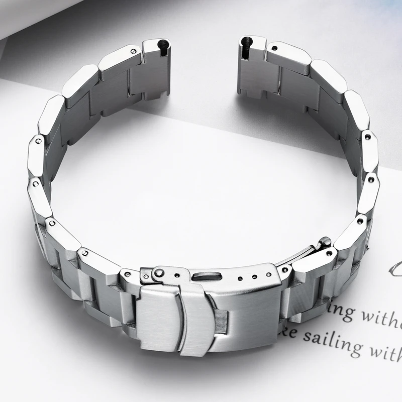 22mm Classic Stainless Steel Strap Metal Watch Bracelet Silver Replacement Watch Accessories Waterproof Universal Strap