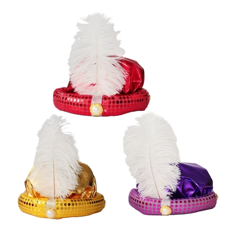 

Novelty Carnivals Arab Hat with Feather Decor Halloween Decor Cosplay Hat M6CD