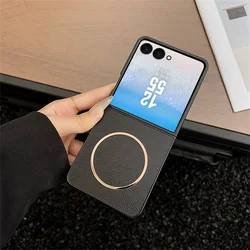 Elegant Slim Magnetic Leather Phone Case with Magsafe Compatibility - Galaxy Z Flip5 (Black)