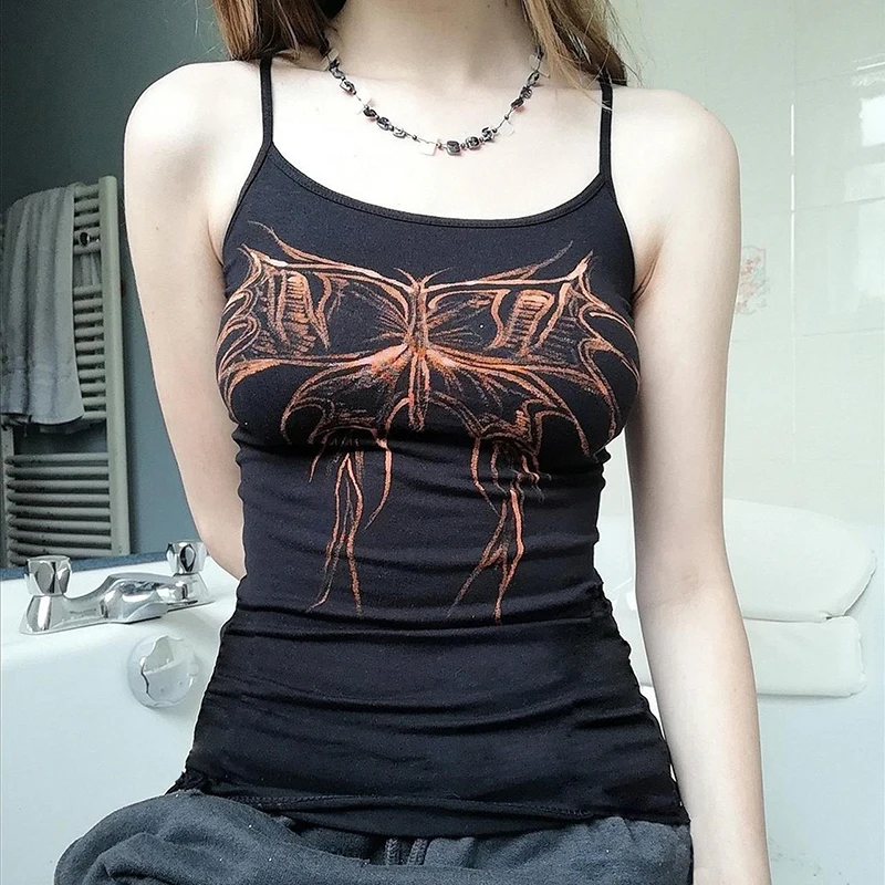 Butterfly Top Summer Women Graphic T Shirts Cute Kawaii Sleeveless Camisole Gothic Clothes y2k E Girl Punk Style Camis 1 Butterfly Top Summer Women Graphic T Shirts Cute Kawaii Sleeveless Camisole Gothic Clothes y2k E Girl Punk Style Camis