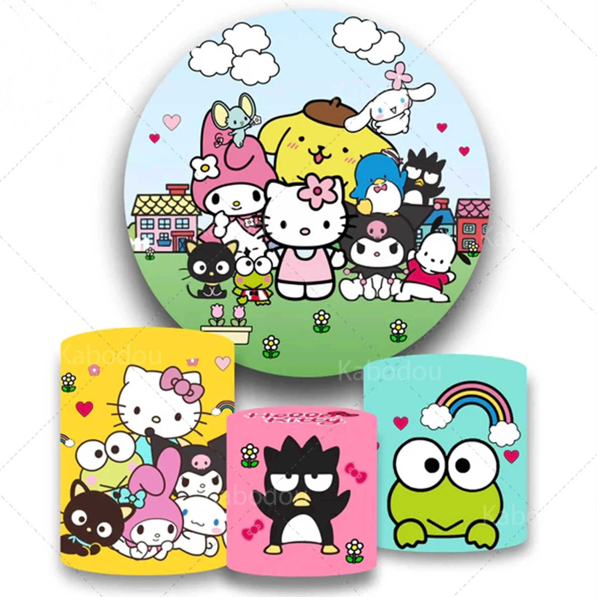 

Круглые фотообои Hello Kittys для девочек на день рождения фотографический фон для фотосъемки детский душ цилиндрическая крышка студийный реквизит