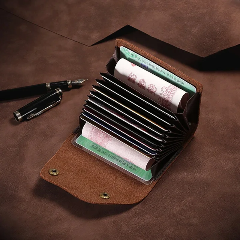 Handmade Leather Card Holder Wallet for Men Vintage Business Card Holder Wallet Genuine Leather