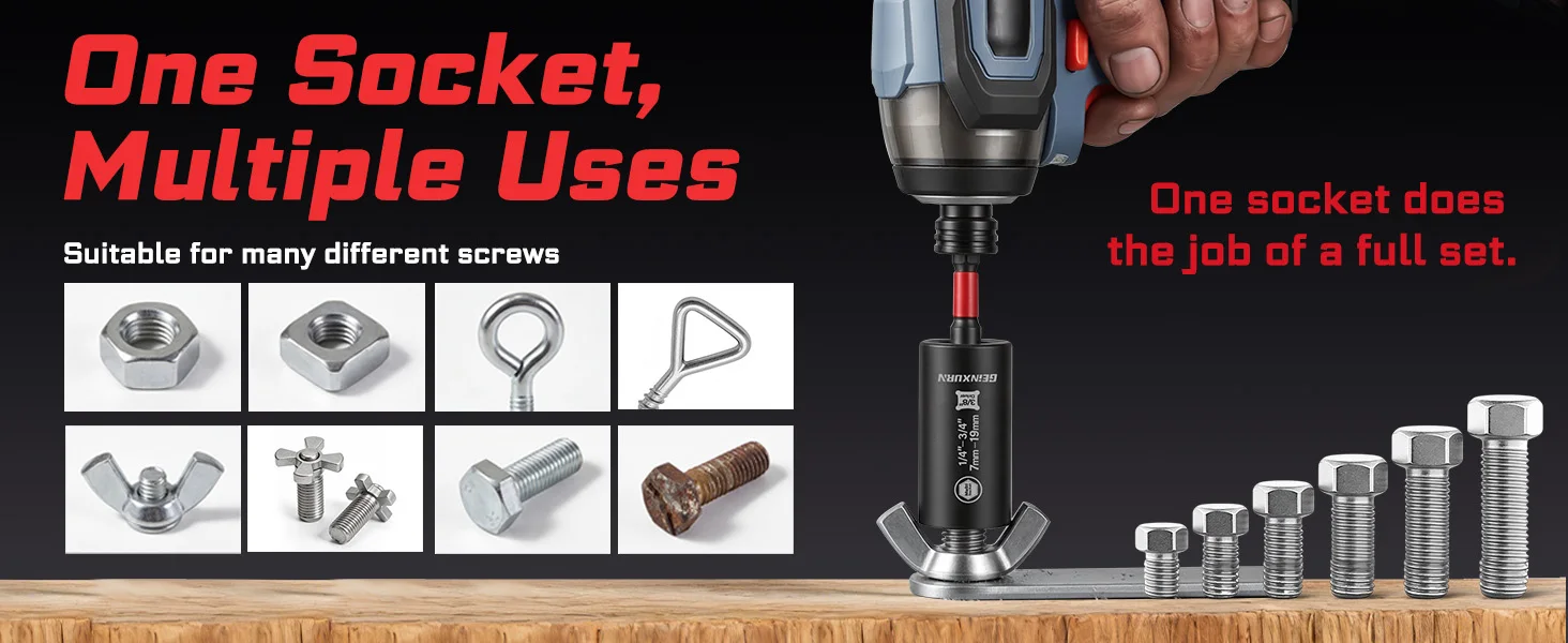 Geinxurn Universal-Steckschlüsselsatz, CR-V Stahl Wabendesign, Passend für Alle Formen & Größen, Tragbares Reparatur-Werkzeugset – Detail 7