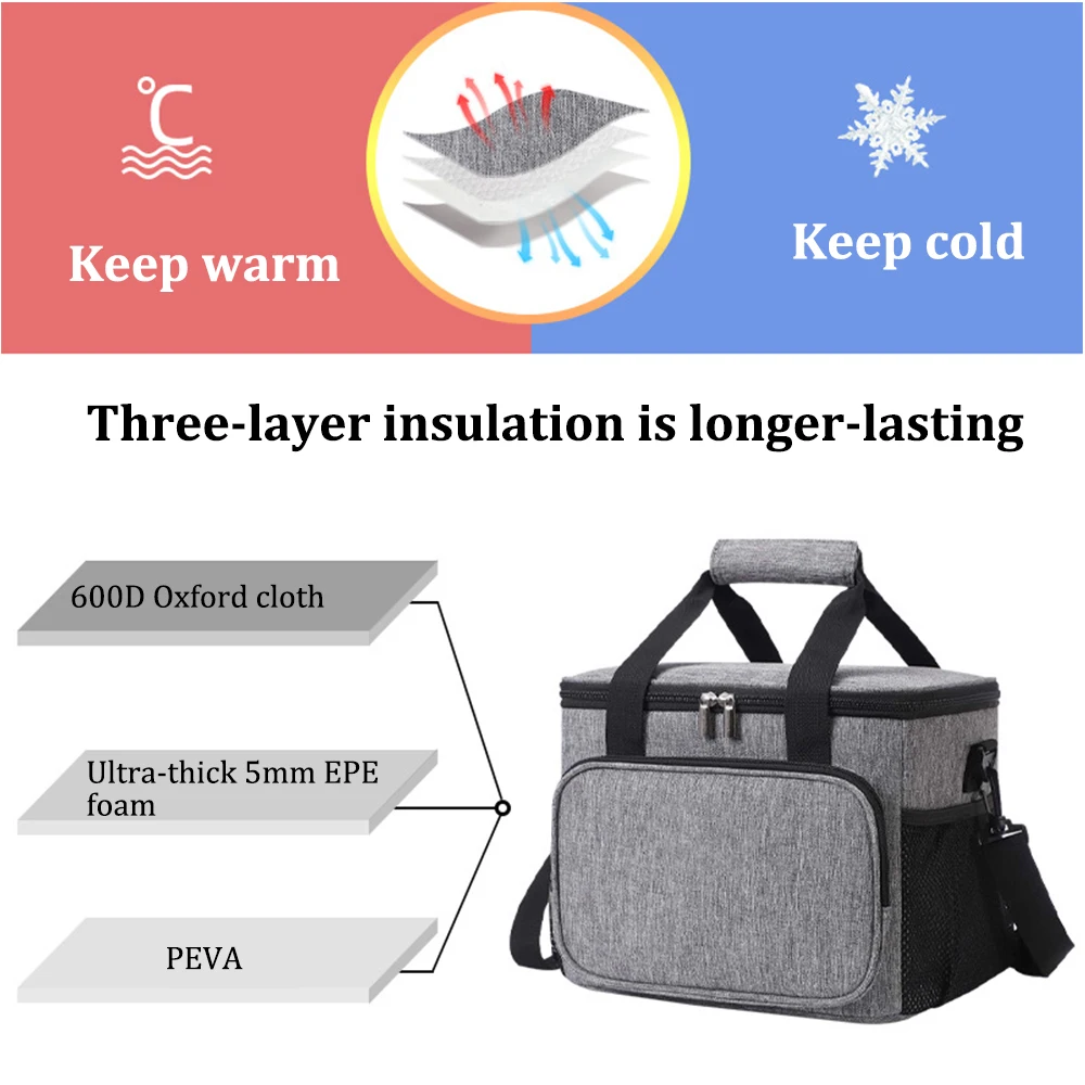 15L Soft Cooler Bag Hard Liner Large Insulated Picnic Lunch Bag Box Cooling Camping BBQ Family Outdoor Activities lunch bag,lunch cooler bag,cooler bag