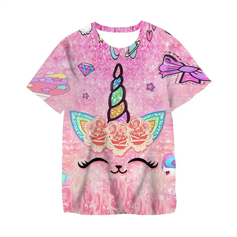 

Kids Girls T-shirt Short Sleeve Unicorn 3D Print Tops Children Summer Sweatshirt 4-14 Years Girl Cute Unicorn Casual T Shirts