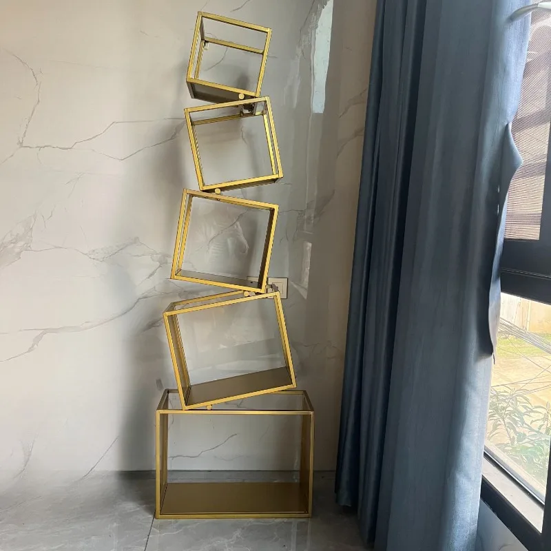 Вертикальна кутова книжкова полиця - багатоярусна кована демонстраційна полиця з картатим дизайном, сучасна вітальня для зберігання, полиця