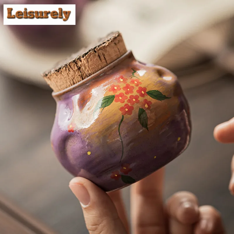 Powder Yin Hand Drawn Small Flower Tea Box Organizer Moisture-proof Ancient Storage Tank Containers Tea Caddy Tea Items Craft