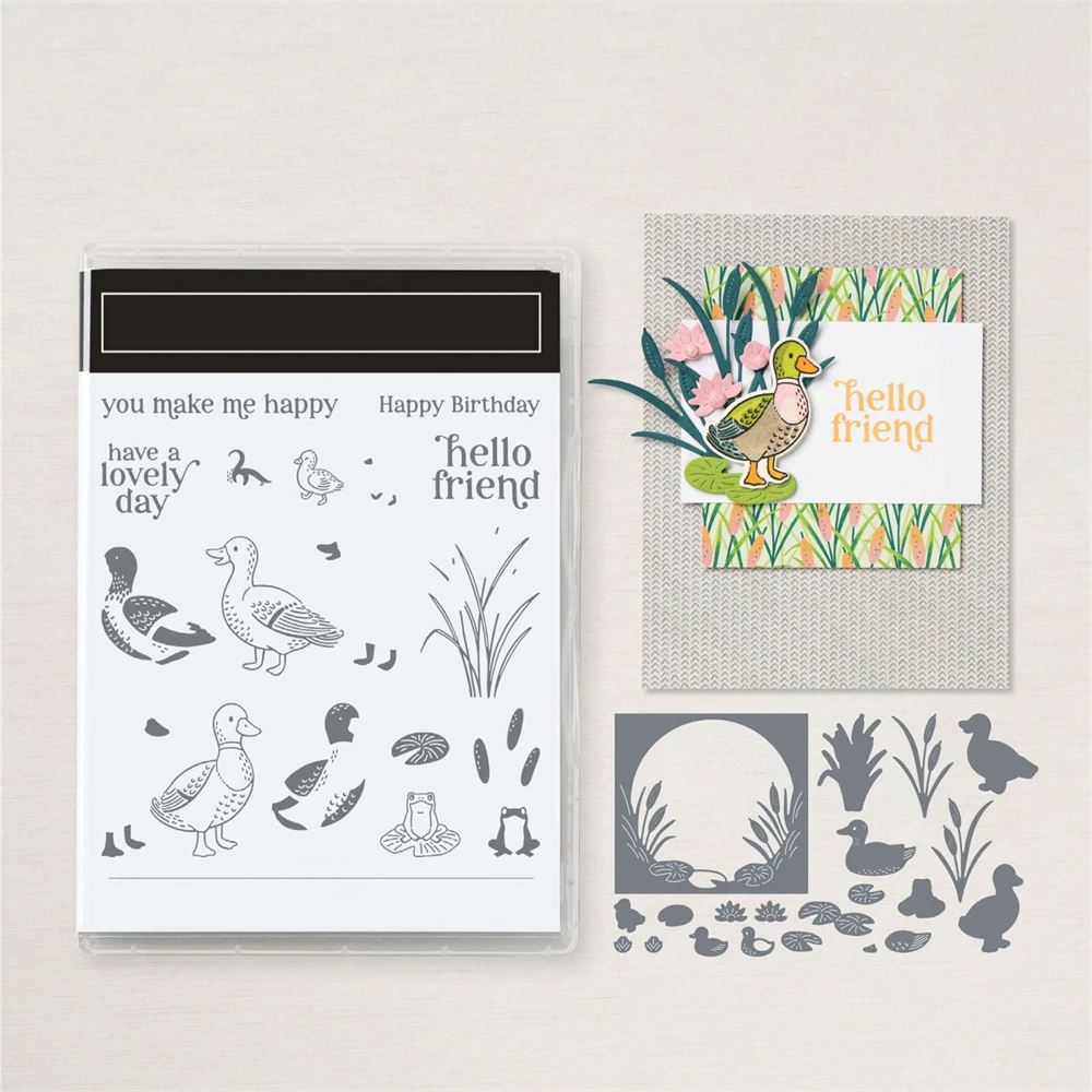 Metal Cutting Dies/Clear Stamp Charming Duck Pond Happy Birthday DIY Crafts Card Album Making Scrapbooking Stencil New ST03