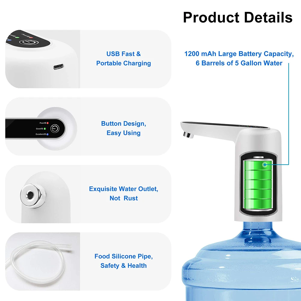 Automatic Bump for Water Bottle Electric Drinking Water Pump Dispenser  Portable USB Charge Bottle Water Pump for 4.5-19 Liter