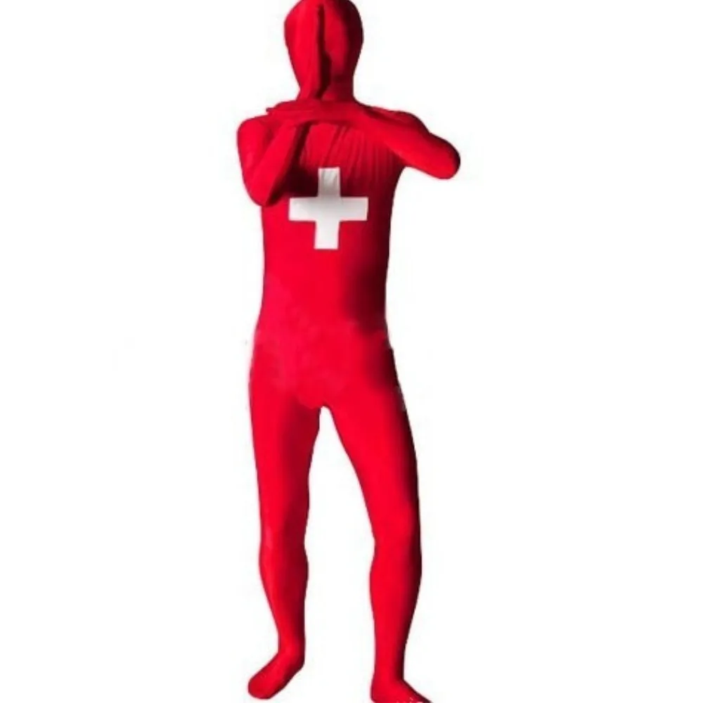 

Switzerland Flag full bodysuit Zentai catsuit Second Skin Suit Fancy Dress Costume Spandex jumpsuit