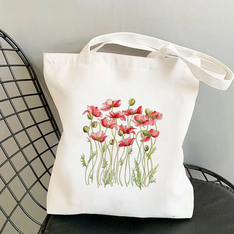 Floral Print Causal Canvas Bag Harajuku Women Shoulder Bags  Female Tote Handbag Large Capacity Shopper Handbag Fashion Handbags 2