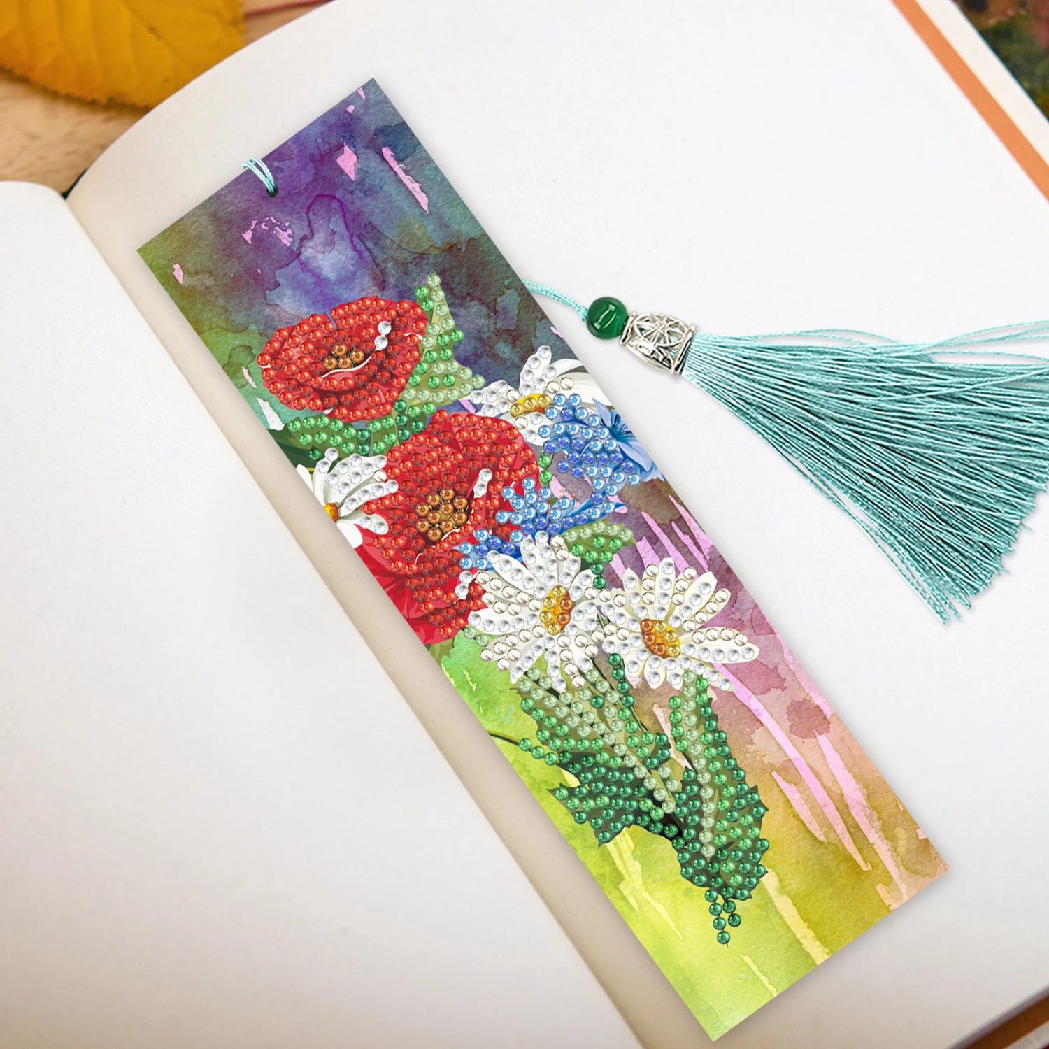 2Pcs 5D DIY Diamond Painting PU Leather Bookmark Special Shaped Diamond Embroidery Handmade Tassel Marks for Books Craft Gifts