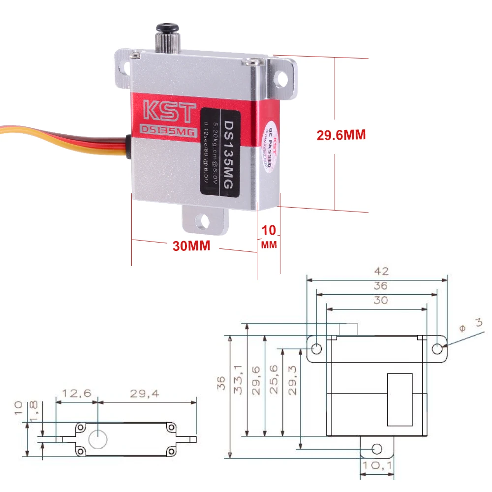 KST DS145MG 6V 5kg 0.12 sec High Precision Metal Gear Digital Wing Glider Servo for UAV RC Car Robot Arm Boat Helicopter