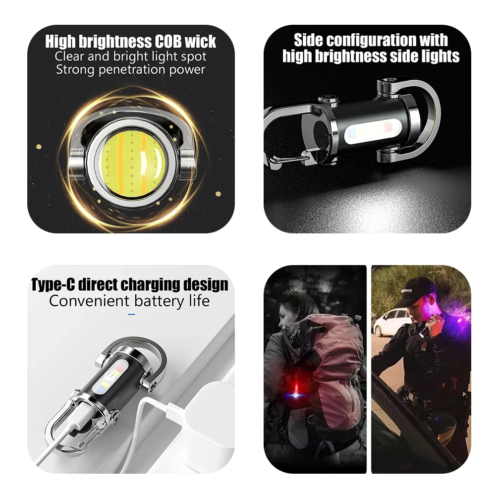 COB LED Keychain Flashlight Multifunctional Portable Keychain Torch Ultralight Camping Flashlight for Outdoor Emergency