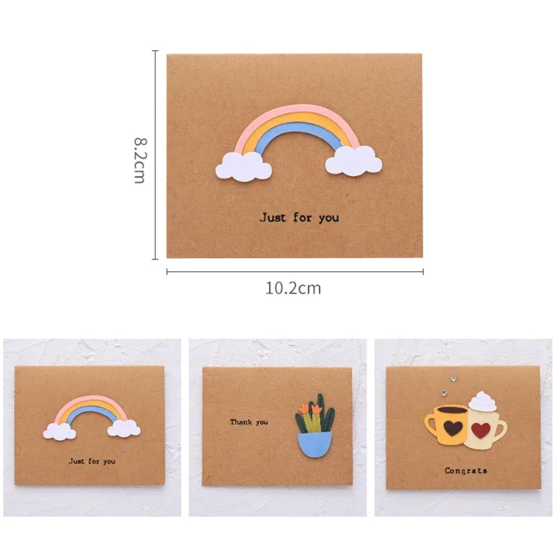 6/12pc 3D Creative Greeting Cards With Envelope Thank You For your Best Wishes Gift Fold Card For Thanksgiving Birthday New Year