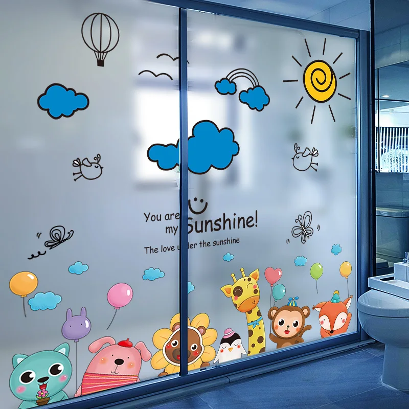 

[SHIJUEHEZI] Cartoon Animals Balloons Wall Sticker DIY Clouds Sun Wall Decals for Kids Bedroom Baby Room House Decoration