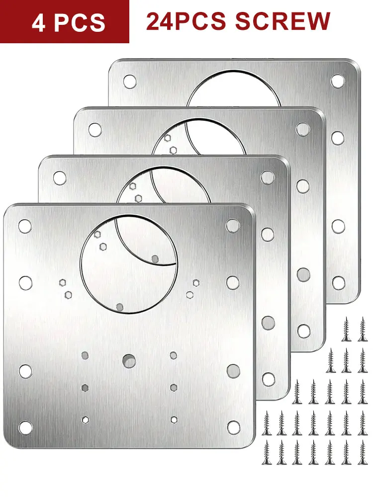 4/10Sets Hinge Repair Plate Kitchen Cabinet Door Hinges Mounting Plate with Screw Flat Fixing Brackets Furniture Hardware Tools