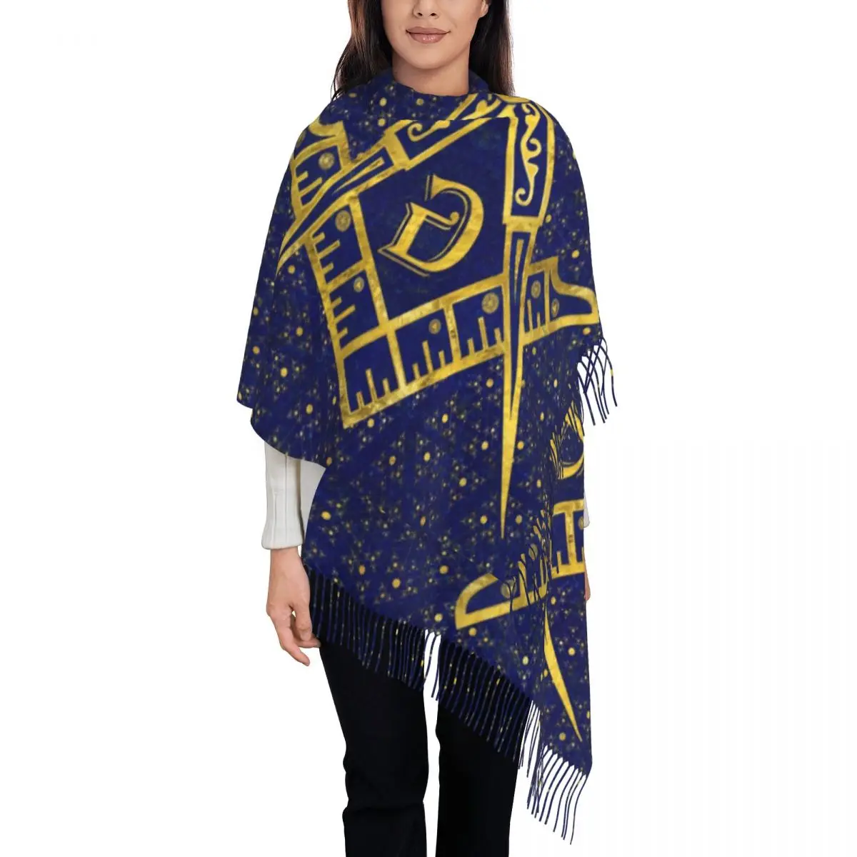 

Freemasonry Symbol Scarf Wrap Women Long Winter Warm Tassel Shawl Unisex Masonic Mason Freemason Scarves