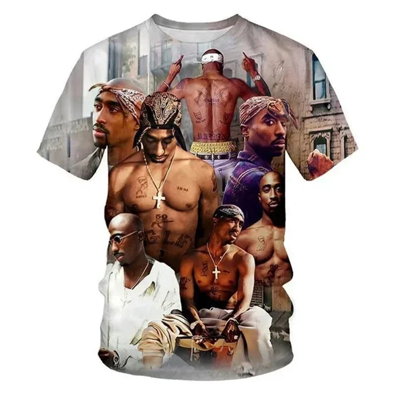 

Rapper star Tupac 3D printed street wear men's and women's casual O-neck T-shirt Street wear hip-hop music top clothing
