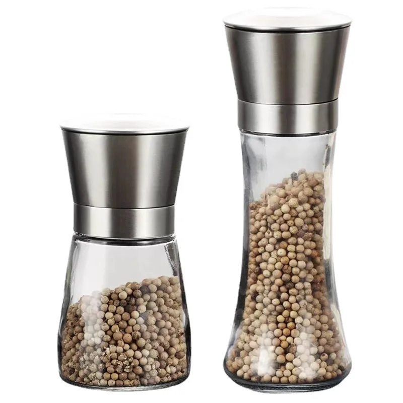 Salt and Pepper Grinder 2PCS 180/200ML Pepper Grinder Stainless Steel Mill Manual Spice Glass Salt and Pepper Black Grinder Machine For Household