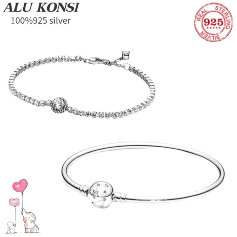 

2021 new serie fit Original pan Bracelet for Women 100% 925 Sterling Silver Snake Chain Bangle Charms DIY high quality Jewelry