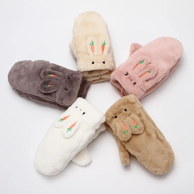 

Style Women Anime Cartoon Winter Warm Mittens Halterneck Gloves Accessories Outdoor Riding Plus Velvet Thickening To Keep Warm