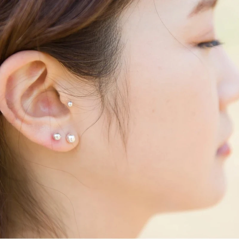 Pure 925 Sterling Silver Ball Small Stud Earrings for Children Girls