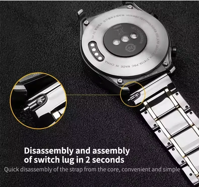 Ceramic and Metal Wristband Strap, 20mm/22mm, Adjustable and Durable Design