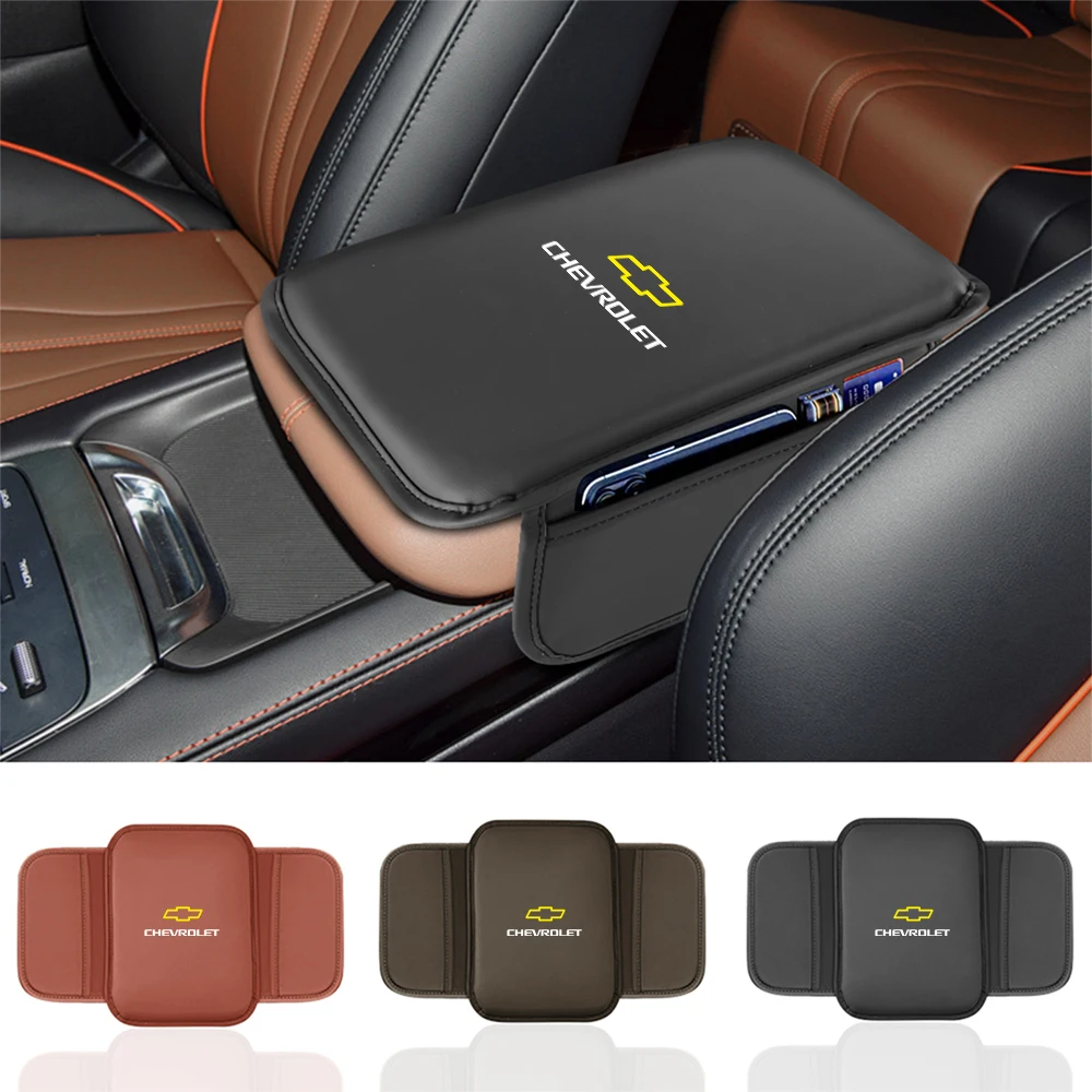 1pc PU Leather Car Armrest Cushion Center Console Storage Pocket Accessories For Chevrolet Cruze Captiva Trax Malibu Tahoe Spark