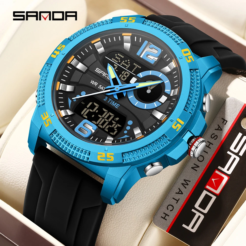 SANDA Men's Luxury Dual Display Sport Quartz Watch - Casual Waterproof Chronograph