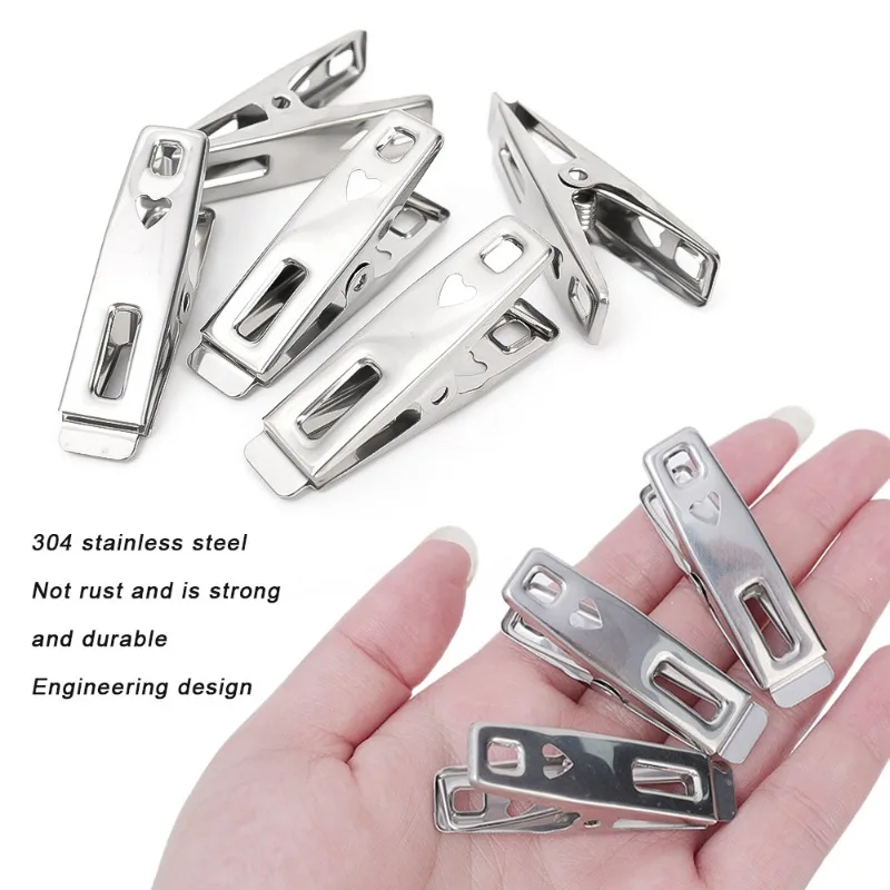 1-20PCS Stainless Steel Clothes Clips Multipurpose Laundry Clothes Clips Windproof Clothing Rack Underwear Socks Holder Clips